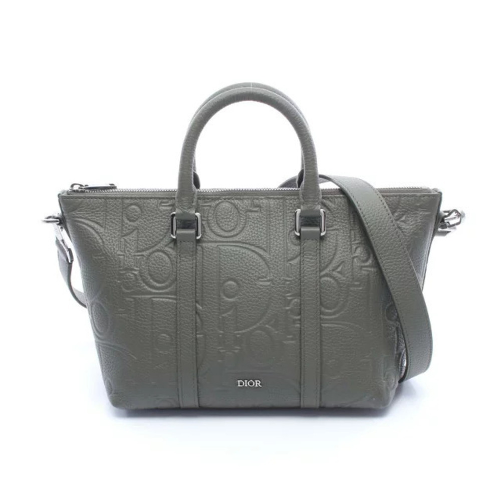 Christian Dior Weekender Gravity Handbag Leather Khaki Green